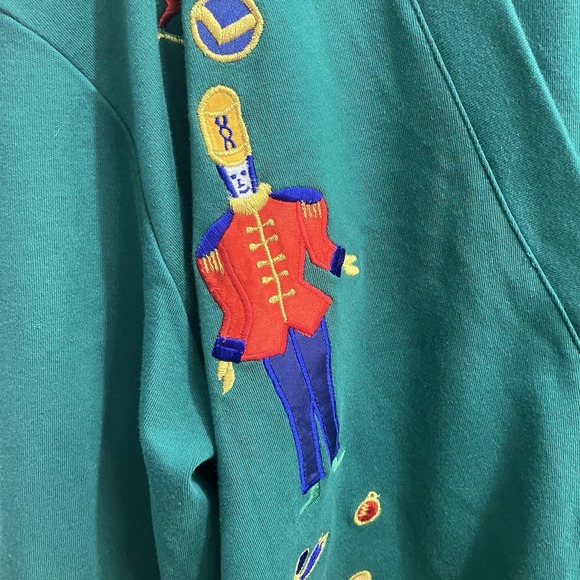 Vintage Women Christmas Button Up Cardigan Size L Gold Button Embroidered Cotton - Picture 5 of 12